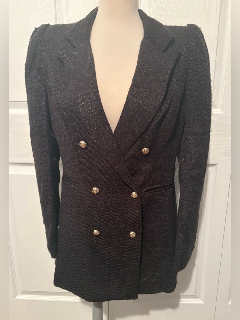 Classic Double-Breasted Women's Blazer Jacket - Black